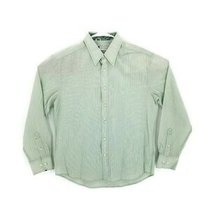 JC Los Angeles Striped Paisley Men Button Front LS Green Shirt Mitered LG